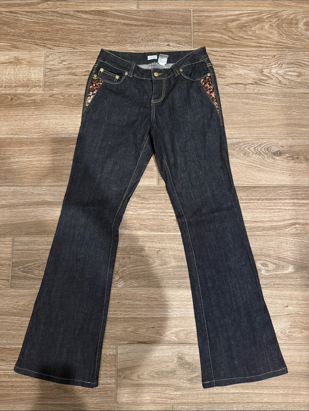 Y2K Cache Dark Indigo Women's Bootcut Jeans with Sequin Pocket Detail
